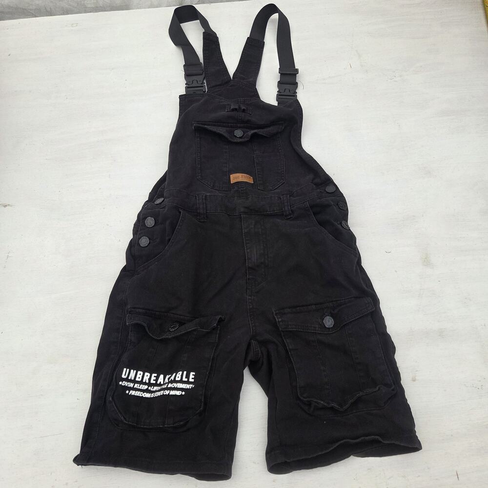 Love To Kleep Mens Black Overalls Shorts Size Small Grunge Punk Skater